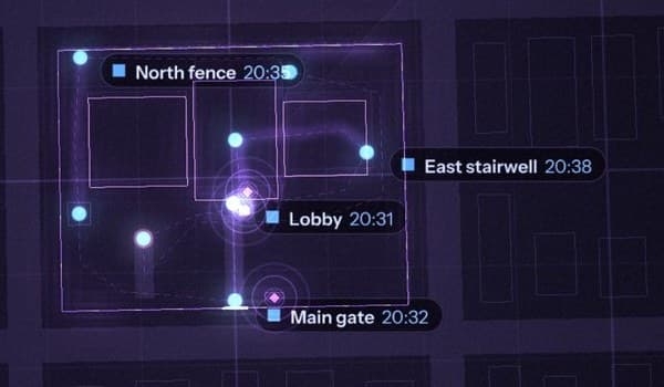 The portal's map from above, showing where the Patrol Officer walked tonight, with checkpoint times